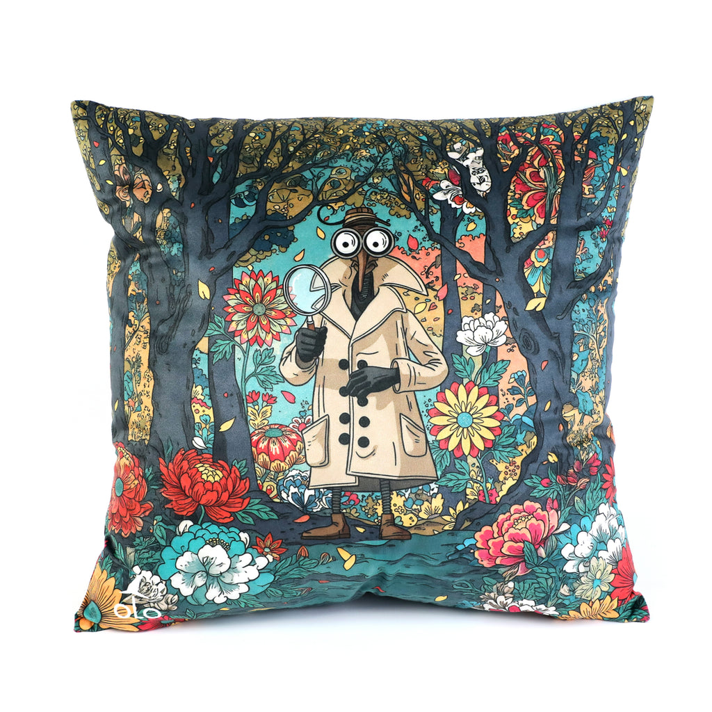 Square Throw Pillow: Detective Cog's Retreat